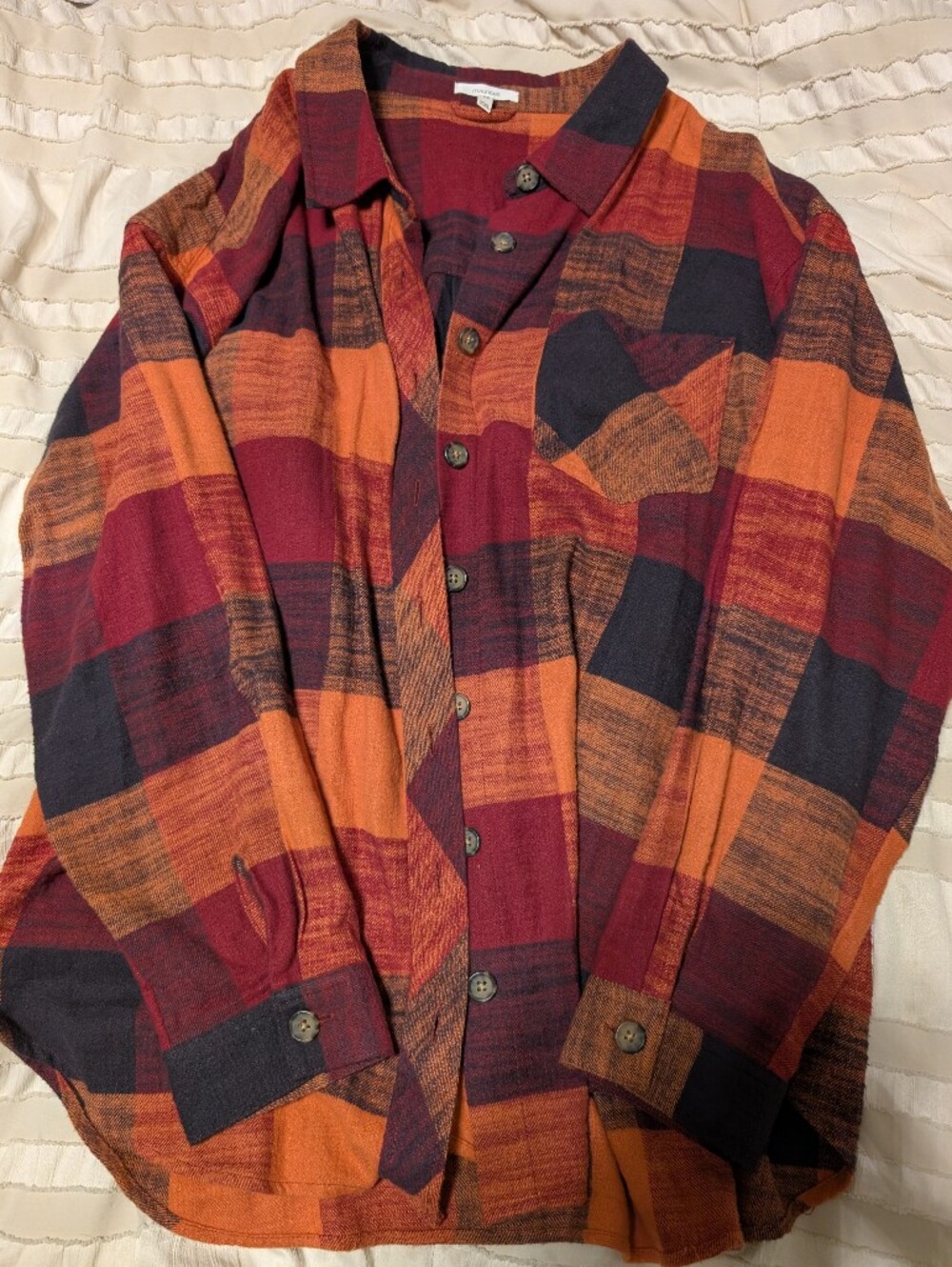 Plaid Button-Up Shirt in Rust, Maroon & Navy